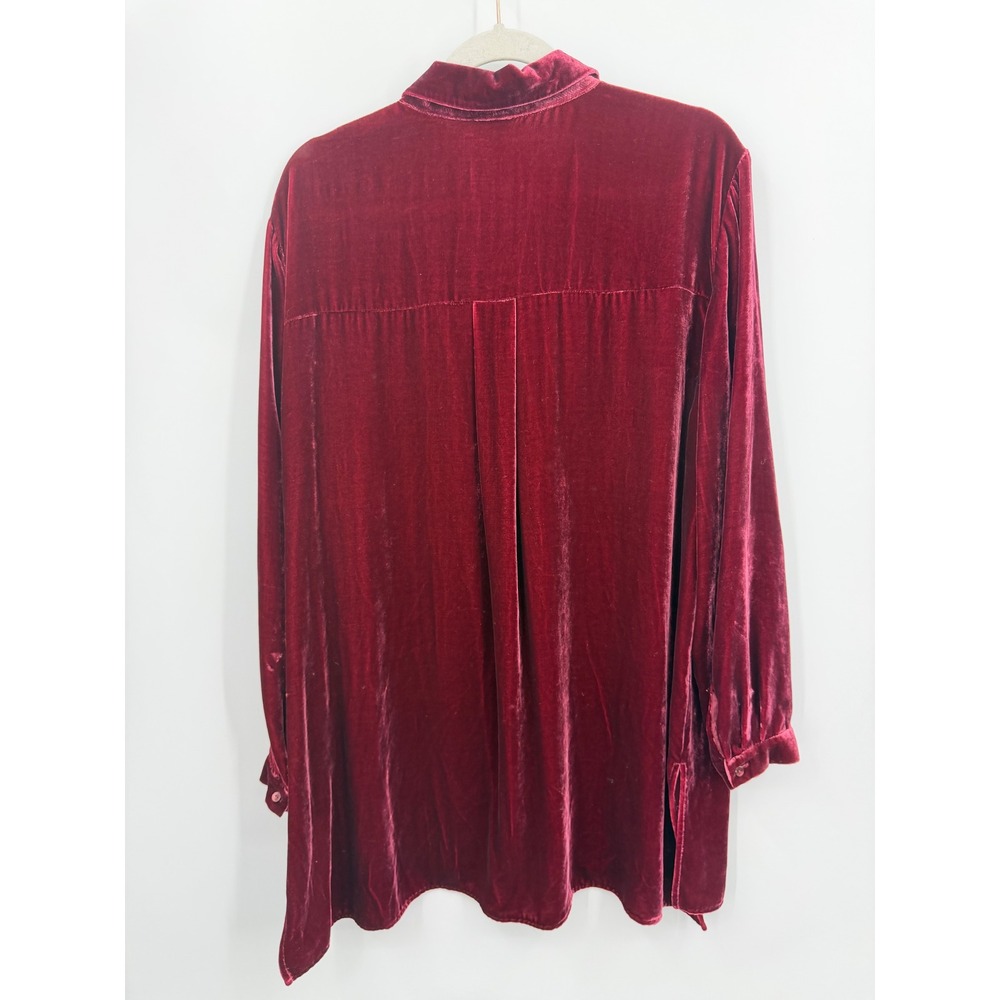 Eileen Fisher Velvet Shirt Women Large Burgundy Silk Blend Button Front Tunic - Picture 6 of 8